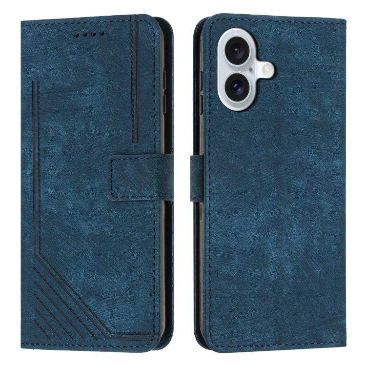 Skin Feel Stripe Pattern Leather Phone Case with Lanyard