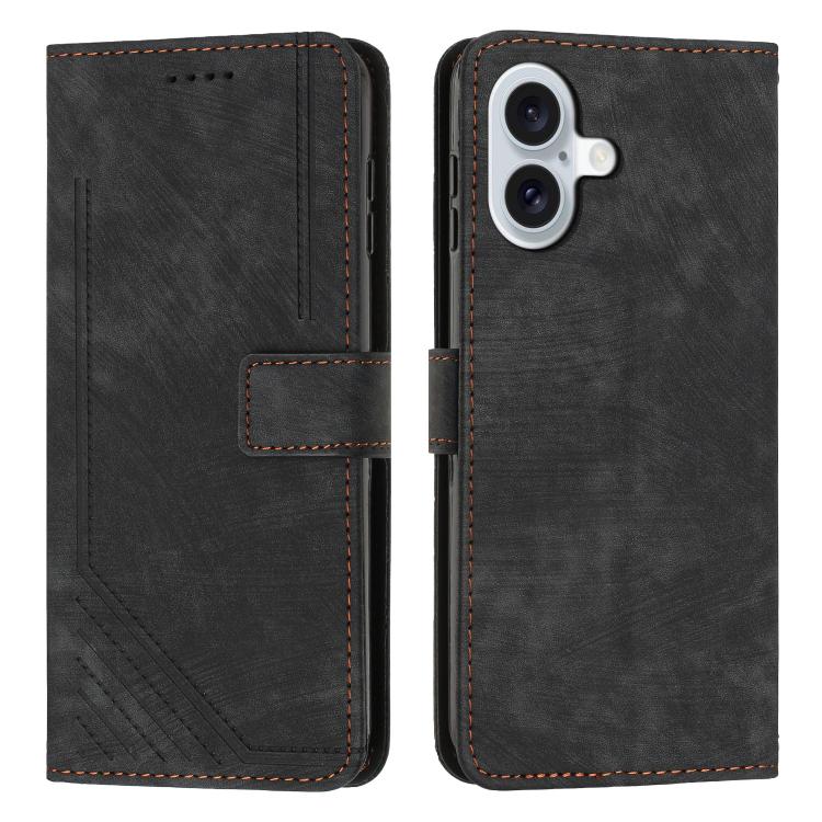 Skin Feel Stripe Pattern Leather Phone Case with Lanyard