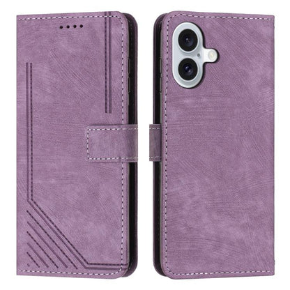 Skin Feel Stripe Pattern Leather Phone Case with Lanyard