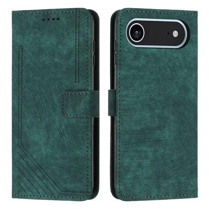 Skin Feel Stripe Pattern Leather Phone Case with Lanyard