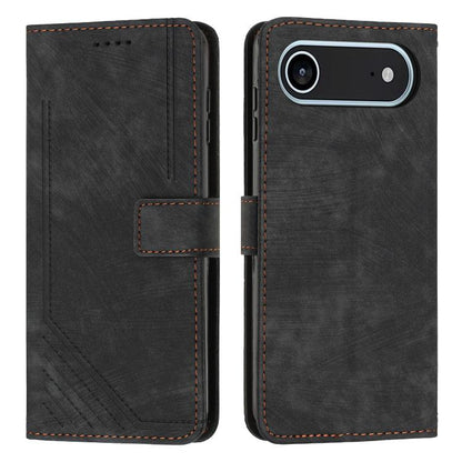 Skin Feel Stripe Pattern Leather Phone Case with Lanyard