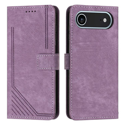 Skin Feel Stripe Pattern Leather Phone Case with Lanyard