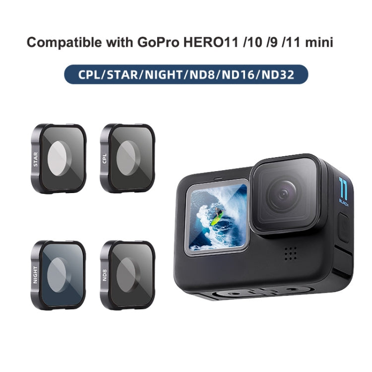 Action Camera Lens Filter For GoPro Hero11 Black / Hero11 Black mini / HERO10 Black / HERO9 Black, CPL Filter, ND8 Filter, ND16 Filter, ND32 Filter, NIGHT Filter, STAR Filter