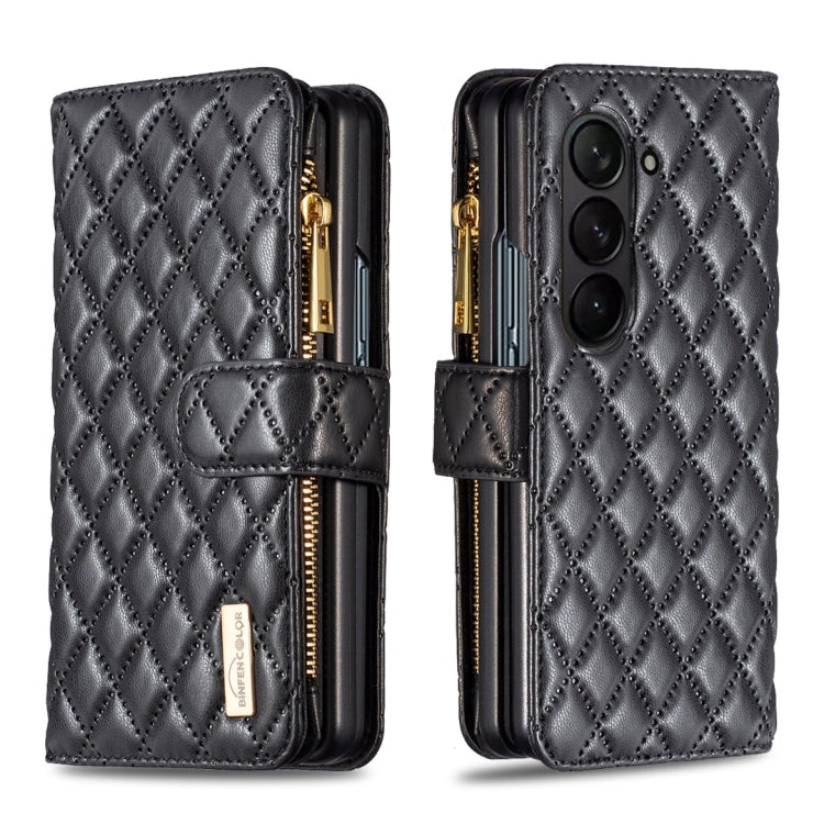 Diamond Lattice Zipper Wallet Leather Flip Phone Case, For Galaxy Z Fold8 5G, For Samsung Galaxy Z Fold7, For Samsung Galaxy Z Fold6, For Samsung Galaxy Z Fold5