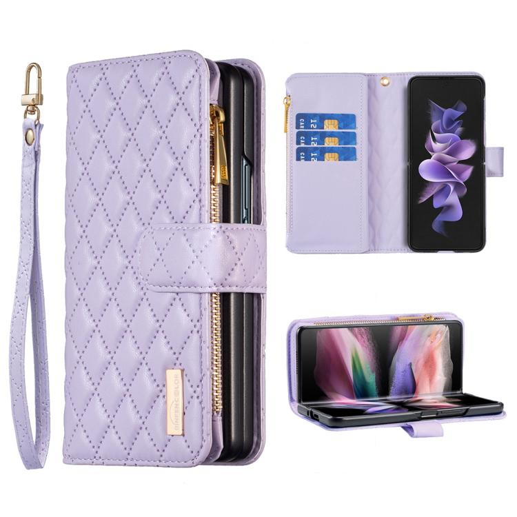 Diamond Lattice Zipper Wallet Leather Flip Phone Case, For Galaxy Z Fold8 5G, For Samsung Galaxy Z Fold7, For Samsung Galaxy Z Fold6, For Samsung Galaxy Z Fold5