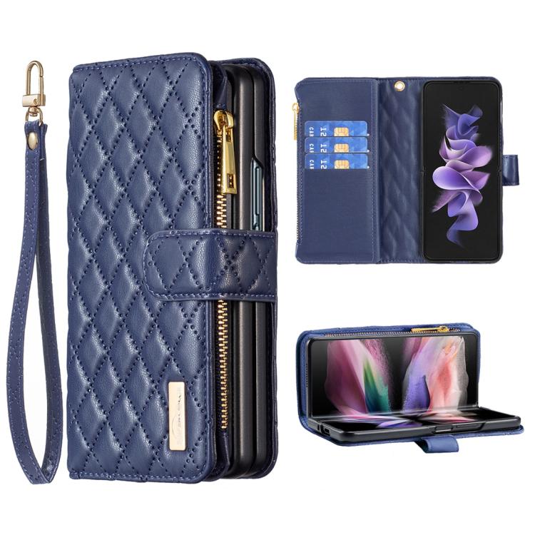 Diamond Lattice Zipper Wallet Leather Flip Phone Case, For Galaxy Z Fold8 5G, For Samsung Galaxy Z Fold7, For Samsung Galaxy Z Fold6, For Samsung Galaxy Z Fold5