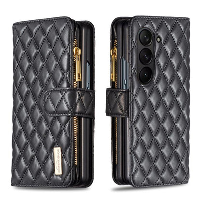 Diamond Lattice Zipper Wallet Leather Flip Phone Case, For Galaxy Z Fold8 5G, For Samsung Galaxy Z Fold7, For Samsung Galaxy Z Fold6, For Samsung Galaxy Z Fold5