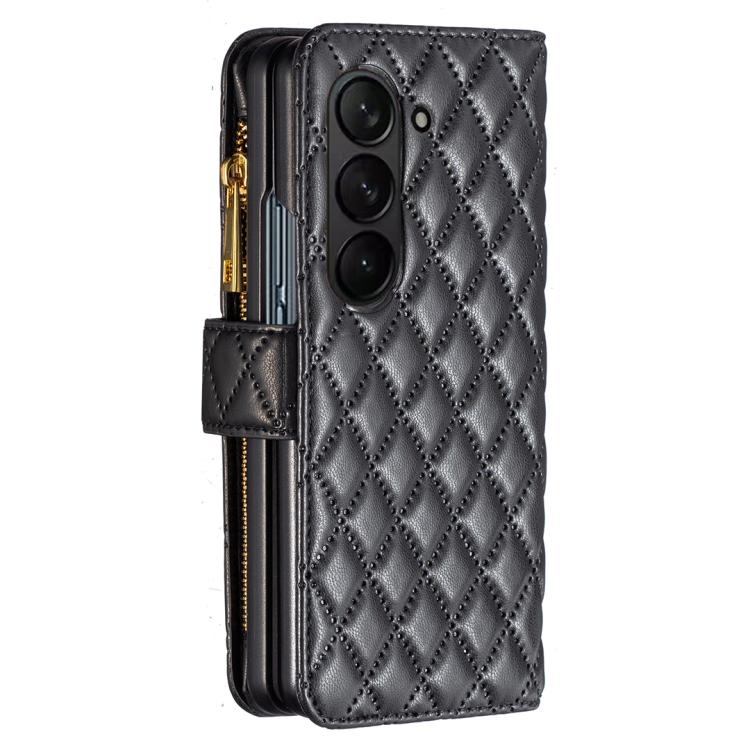 Diamond Lattice Zipper Wallet Leather Flip Phone Case, For Galaxy Z Fold8 5G, For Samsung Galaxy Z Fold7, For Samsung Galaxy Z Fold6, For Samsung Galaxy Z Fold5