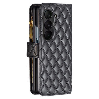 Diamond Lattice Zipper Wallet Leather Flip Phone Case, For Galaxy Z Fold8 5G, For Samsung Galaxy Z Fold7, For Samsung Galaxy Z Fold6, For Samsung Galaxy Z Fold5
