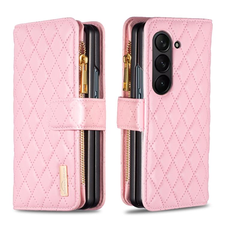 Diamond Lattice Zipper Wallet Leather Flip Phone Case, For Galaxy Z Fold8 5G, For Samsung Galaxy Z Fold7, For Samsung Galaxy Z Fold6, For Samsung Galaxy Z Fold5