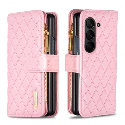 Diamond Lattice Zipper Wallet Leather Flip Phone Case, For Galaxy Z Fold8 5G, For Samsung Galaxy Z Fold7, For Samsung Galaxy Z Fold6, For Samsung Galaxy Z Fold5