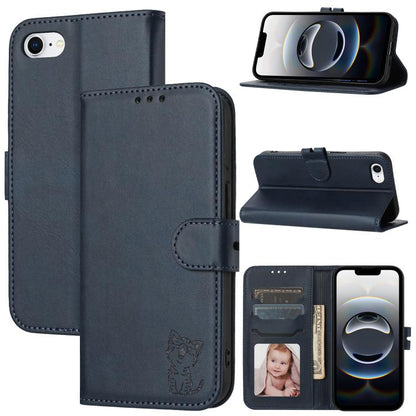 Embossed Happy Cat Pattern Flip Leather Phone Case, For iPhone 17e / 16e, For iPhone 17 Pro Max, For iPhone 17 Pro, For iPhone 17, For iPhone Air, For iPhone 16 Pro Max, For iPhone 16 Pro, For iPhone 16, For iPhone 15 Pro Max, For iPhone 15 Pro        ...