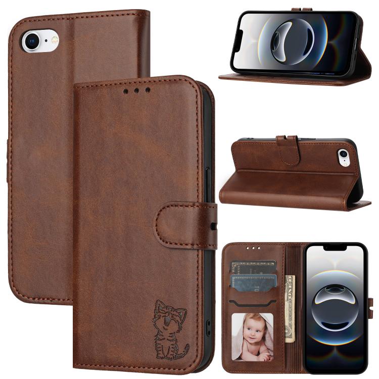 Embossed Happy Cat Pattern Flip Leather Phone Case, For iPhone 17e / 16e, For iPhone 17 Pro Max, For iPhone 17 Pro, For iPhone 17, For iPhone Air, For iPhone 16 Pro Max, For iPhone 16 Pro, For iPhone 16, For iPhone 15 Pro Max, For iPhone 15 Pro        ...