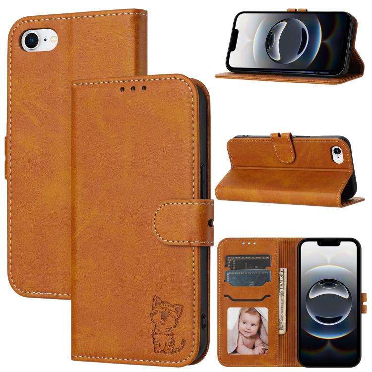 Embossed Happy Cat Pattern Flip Leather Phone Case, For iPhone 17e / 16e, For iPhone 17 Pro Max, For iPhone 17 Pro, For iPhone 17, For iPhone Air, For iPhone 16 Pro Max, For iPhone 16 Pro, For iPhone 16, For iPhone 15 Pro Max, For iPhone 15 Pro        ...