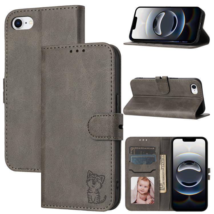 Embossed Happy Cat Pattern Flip Leather Phone Case, For iPhone 17e / 16e, For iPhone 17 Pro Max, For iPhone 17 Pro, For iPhone 17, For iPhone Air, For iPhone 16 Pro Max, For iPhone 16 Pro, For iPhone 16, For iPhone 15 Pro Max, For iPhone 15 Pro        ...