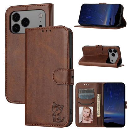 Embossed Happy Cat Pattern Flip Leather Phone Case