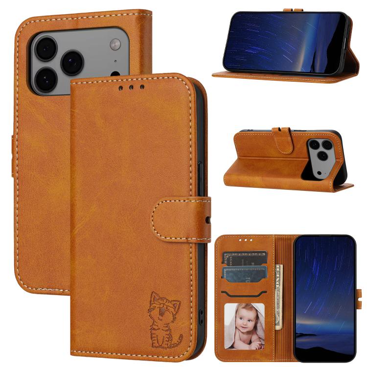 Embossed Happy Cat Pattern Flip Leather Phone Case, For iPhone 17e / 16e, For iPhone 17 Pro Max, For iPhone 17 Pro, For iPhone 17, For iPhone Air, For iPhone 16 Pro Max, For iPhone 16 Pro, For iPhone 16, For iPhone 15 Pro Max, For iPhone 15 Pro        ...