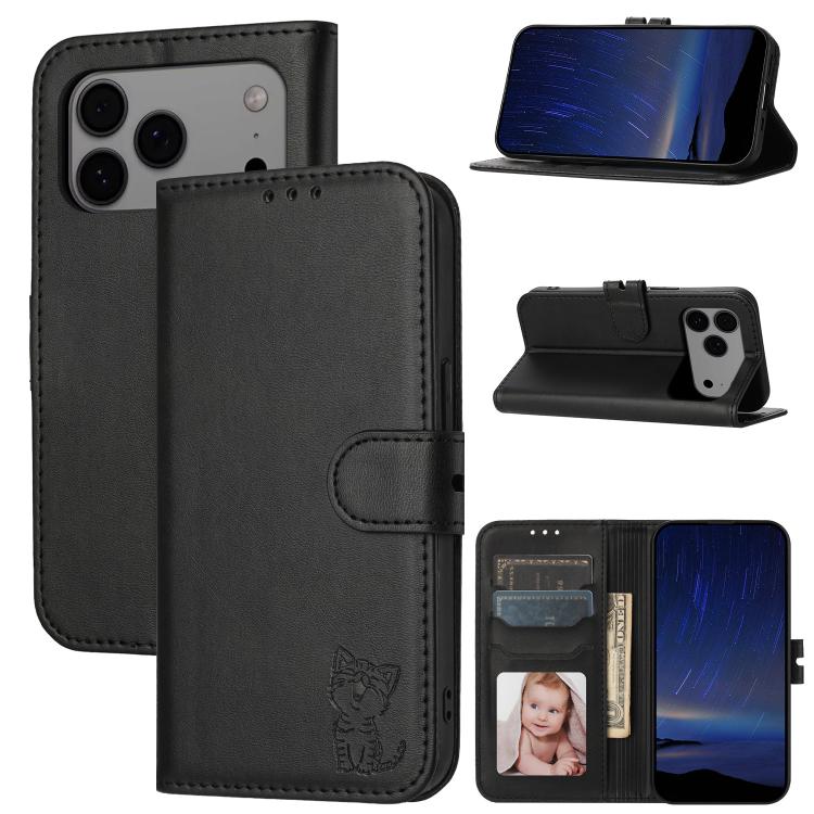 Embossed Happy Cat Pattern Flip Leather Phone Case, For iPhone 17e / 16e, For iPhone 17 Pro Max, For iPhone 17 Pro, For iPhone 17, For iPhone Air, For iPhone 16 Pro Max, For iPhone 16 Pro, For iPhone 16, For iPhone 15 Pro Max, For iPhone 15 Pro        ...