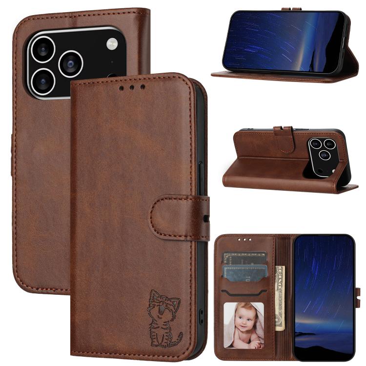 Embossed Happy Cat Pattern Flip Leather Phone Case, For iPhone 17e / 16e, For iPhone 17 Pro Max, For iPhone 17 Pro, For iPhone 17, For iPhone Air, For iPhone 16 Pro Max, For iPhone 16 Pro, For iPhone 16, For iPhone 15 Pro Max, For iPhone 15 Pro        ...