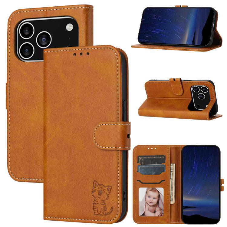 Embossed Happy Cat Pattern Flip Leather Phone Case, For iPhone 17e / 16e, For iPhone 17 Pro Max, For iPhone 17 Pro, For iPhone 17, For iPhone Air, For iPhone 16 Pro Max, For iPhone 16 Pro, For iPhone 16, For iPhone 15 Pro Max, For iPhone 15 Pro        ...