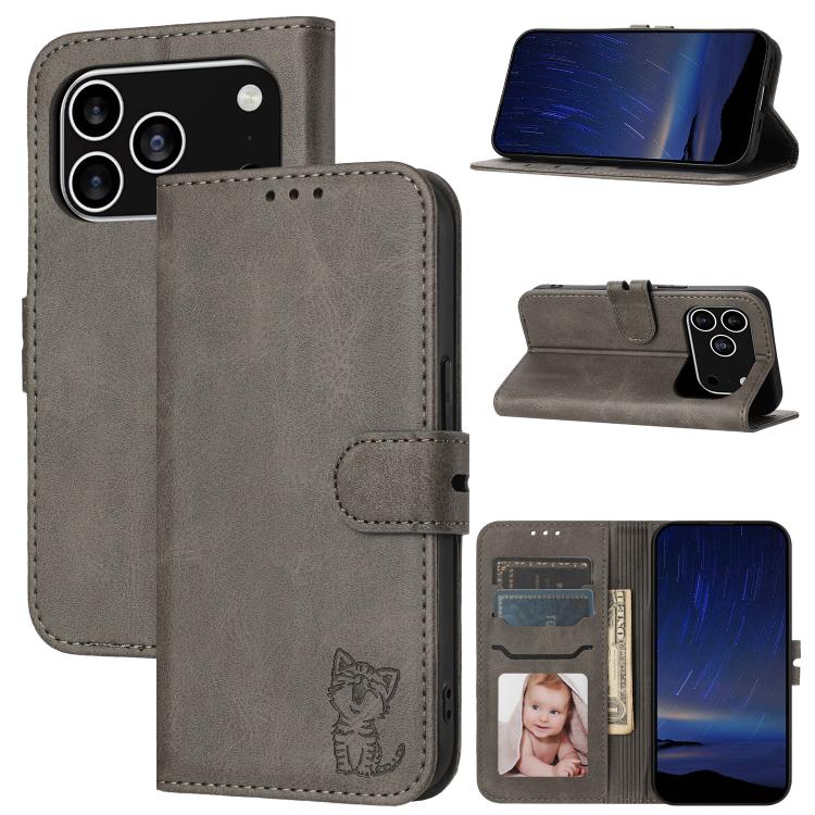Embossed Happy Cat Pattern Flip Leather Phone Case, For iPhone 17e / 16e, For iPhone 17 Pro Max, For iPhone 17 Pro, For iPhone 17, For iPhone Air, For iPhone 16 Pro Max, For iPhone 16 Pro, For iPhone 16, For iPhone 15 Pro Max, For iPhone 15 Pro        ...