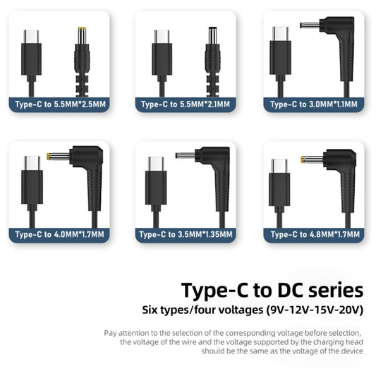 3.5 x 1.35mm DC Power to Type-C Adapter Cable, 9V, 12V, 15V, 20V
