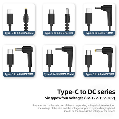 5.5 x 2.1mm DC Power to Type-C Adapter Cable, 9V, 12V, 15V, 20V