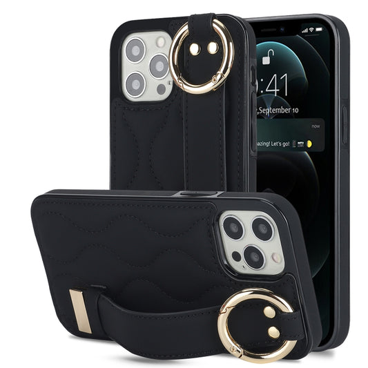 Non-slip Full Coverage Ring PU Phone Case with Wristband, For iPhone 12 Pro / 12, For iPhone 12 Pro Max, For iPhone 12 mini, For iPhone 11 Pro Max, For iPhone 11, For iPhone 11 Pro, For iPhone XS / X, For iPhone XR, For iPhone XS Max�������������������...