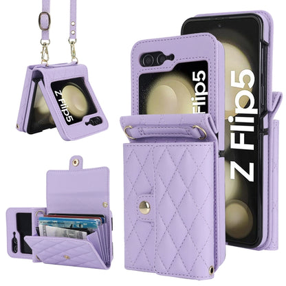 Rhombic Texture Card Bag PU Phone Case with Long Lanyard, For Galaxy Z Flip8 5G, For Samsung Galaxy Z Flip7 FE / Flip6, For Samsung Galaxy Z Flip7 5G, For Samsung Galaxy Z Flip5, For Samsung Galaxy Z Flip4, For Samsung Galaxy Z Flip3