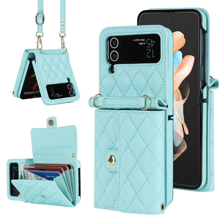 Rhombic Texture Card Bag PU Phone Case with Long Lanyard, For Galaxy Z Flip8 5G, For Samsung Galaxy Z Flip7 FE / Flip6, For Samsung Galaxy Z Flip7 5G, For Samsung Galaxy Z Flip5, For Samsung Galaxy Z Flip4, For Samsung Galaxy Z Flip3