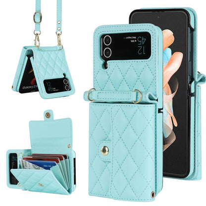 Rhombic Texture Card Bag PU Phone Case with Long Lanyard, For Galaxy Z Flip8 5G, For Samsung Galaxy Z Flip7 FE / Flip6, For Samsung Galaxy Z Flip7 5G, For Samsung Galaxy Z Flip5, For Samsung Galaxy Z Flip4, For Samsung Galaxy Z Flip3