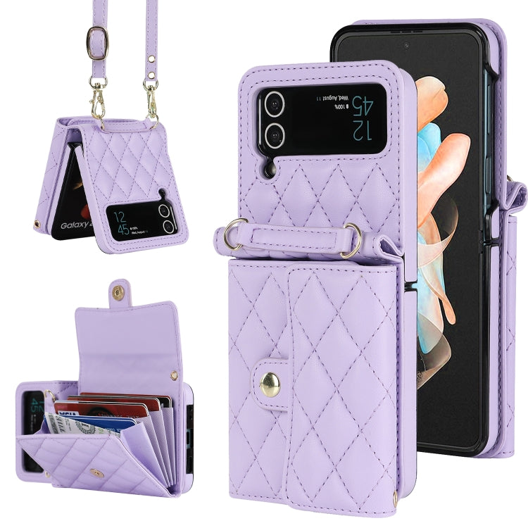 Rhombic Texture Card Bag PU Phone Case with Long Lanyard, For Galaxy Z Flip8 5G, For Samsung Galaxy Z Flip7 FE / Flip6, For Samsung Galaxy Z Flip7 5G, For Samsung Galaxy Z Flip5, For Samsung Galaxy Z Flip4, For Samsung Galaxy Z Flip3