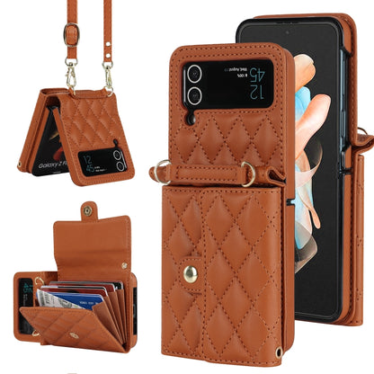Rhombic Texture Card Bag PU Phone Case with Long Lanyard, For Galaxy Z Flip8 5G, For Samsung Galaxy Z Flip7 FE / Flip6, For Samsung Galaxy Z Flip7 5G, For Samsung Galaxy Z Flip5, For Samsung Galaxy Z Flip4, For Samsung Galaxy Z Flip3
