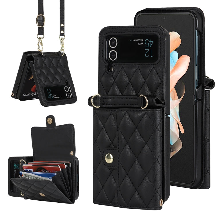 Rhombic Texture Card Bag PU Phone Case with Long Lanyard, For Galaxy Z Flip8 5G, For Samsung Galaxy Z Flip7 FE / Flip6, For Samsung Galaxy Z Flip7 5G, For Samsung Galaxy Z Flip5, For Samsung Galaxy Z Flip4, For Samsung Galaxy Z Flip3