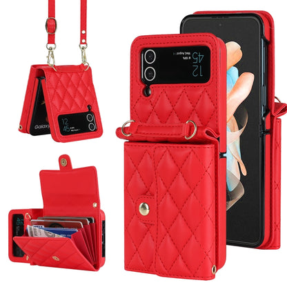 Rhombic Texture Card Bag PU Phone Case with Long Lanyard, For Galaxy Z Flip8 5G, For Samsung Galaxy Z Flip7 FE / Flip6, For Samsung Galaxy Z Flip7 5G, For Samsung Galaxy Z Flip5, For Samsung Galaxy Z Flip4, For Samsung Galaxy Z Flip3
