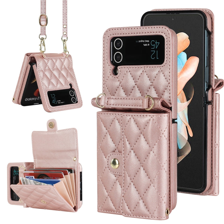 Rhombic Texture Card Bag PU Phone Case with Long Lanyard, For Galaxy Z Flip8 5G, For Samsung Galaxy Z Flip7 FE / Flip6, For Samsung Galaxy Z Flip7 5G, For Samsung Galaxy Z Flip5, For Samsung Galaxy Z Flip4, For Samsung Galaxy Z Flip3