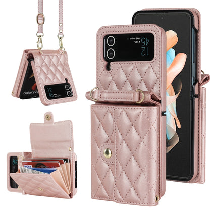 Rhombic Texture Card Bag PU Phone Case with Long Lanyard, For Galaxy Z Flip8 5G, For Samsung Galaxy Z Flip7 FE / Flip6, For Samsung Galaxy Z Flip7 5G, For Samsung Galaxy Z Flip5, For Samsung Galaxy Z Flip4, For Samsung Galaxy Z Flip3