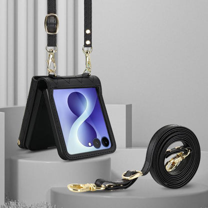 Rhombic Texture Card Bag PU Phone Case with Long Lanyard, For Galaxy Z Flip8 5G, For Samsung Galaxy Z Flip7 FE / Flip6, For Samsung Galaxy Z Flip7 5G, For Samsung Galaxy Z Flip5, For Samsung Galaxy Z Flip4, For Samsung Galaxy Z Flip3