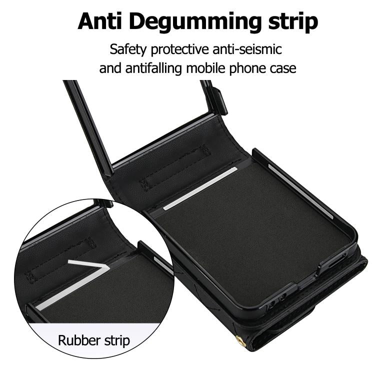 Rhombic Texture Card Bag PU Phone Case with Long Lanyard, For Galaxy Z Flip8 5G, For Samsung Galaxy Z Flip7 FE / Flip6, For Samsung Galaxy Z Flip7 5G, For Samsung Galaxy Z Flip5, For Samsung Galaxy Z Flip4, For Samsung Galaxy Z Flip3