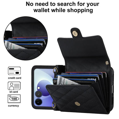 Rhombic Texture Card Bag PU Phone Case with Long Lanyard, For Galaxy Z Flip8 5G, For Samsung Galaxy Z Flip7 FE / Flip6, For Samsung Galaxy Z Flip7 5G, For Samsung Galaxy Z Flip5, For Samsung Galaxy Z Flip4, For Samsung Galaxy Z Flip3