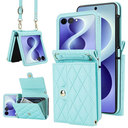 Rhombic Texture Card Bag PU Phone Case with Long Lanyard, For Galaxy Z Flip8 5G, For Samsung Galaxy Z Flip7 FE / Flip6, For Samsung Galaxy Z Flip7 5G, For Samsung Galaxy Z Flip5, For Samsung Galaxy Z Flip4, For Samsung Galaxy Z Flip3