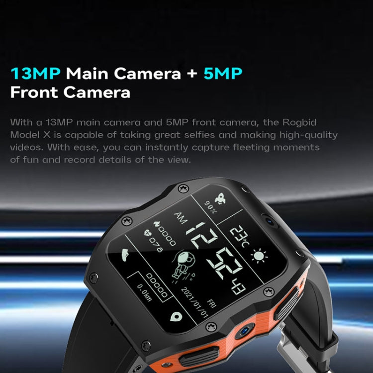 Model X 1.99 inch IP68 Waterproof Android 9.0 4G Dual Cameras Matte Smart Watch, 2GB+16GB, 4GB+128GB