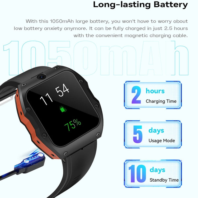 Model X 1.99 inch IP68 Waterproof Android 9.0 4G Dual Cameras Matte Smart Watch, 2GB+16GB, 4GB+128GB
