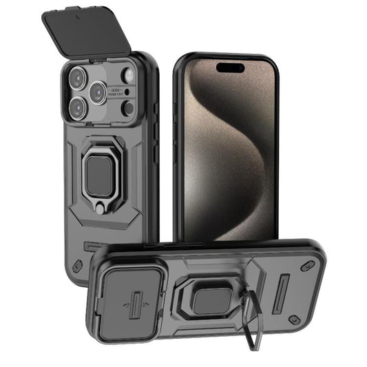 Sliding Camshield TPU + PC Shockproof Phone Case with Holder, For iPhone 18 Pro / 17 Pro, For iPhone 18 Pro Max / 17 Pro Max, For iPhone 17, For iPhone 17 Air, For iPhone 16 Pro Max, For iPhone 16 Pro, For iPhone 16 Plus, For iPhone 16                 ...