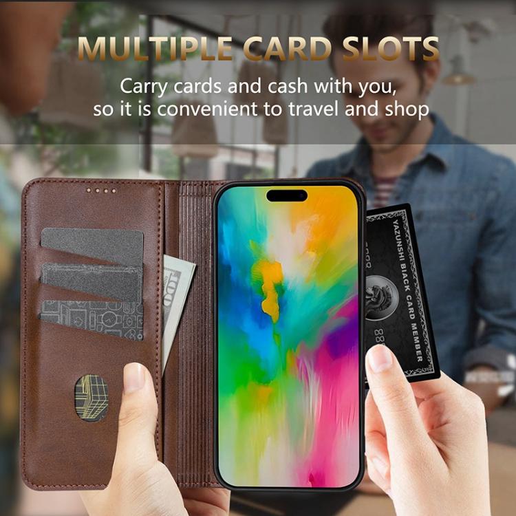 AZNS Magnetic Calf Texture Flip Leather Phone Case, For iPhone 18 Pro, For iPhone 18 Pro Max, For iPhone 17e / 16e, For iPhone 17 Pro Max, For iPhone 17 Pro, For iPhone 17, For iPhone Air, For iPhone 16 Pro Max, For iPhone 16 Pro, For iPhone 16 Plus   ...
