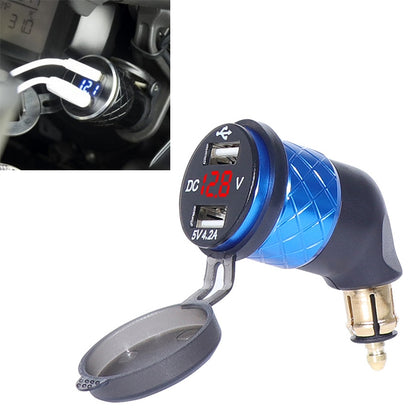 German EU Plug Special Motorcycle Elbow Charger Dual USB Voltmeter 4.2A Charger, Black, Blue, Gold