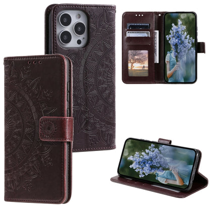 Totem Flower Embossed Leather Phone Case, For iPhone 16 Pro Max, For iPhone 16 Pro, For iPhone 16 Plus, For iPhone 16, For iPhone 15 Pro Max, For iPhone 15 Pro, For iPhone 15 Plus, For iPhone 15