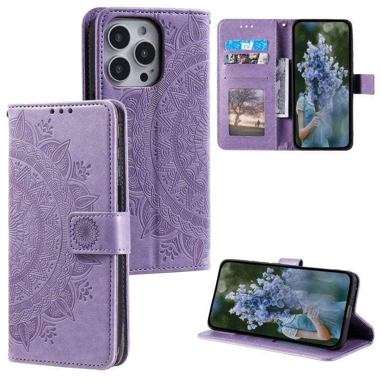 Totem Flower Embossed Leather Phone Case, For iPhone 16 Pro Max, For iPhone 16 Pro, For iPhone 16 Plus, For iPhone 16, For iPhone 15 Pro Max, For iPhone 15 Pro, For iPhone 15 Plus, For iPhone 15