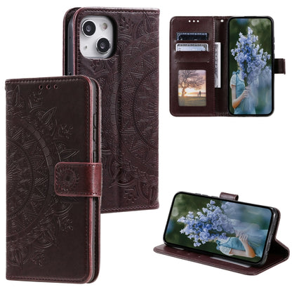 Totem Flower Embossed Leather Phone Case, For iPhone 16 Pro Max, For iPhone 16 Pro, For iPhone 16 Plus, For iPhone 16, For iPhone 15 Pro Max, For iPhone 15 Pro, For iPhone 15 Plus, For iPhone 15