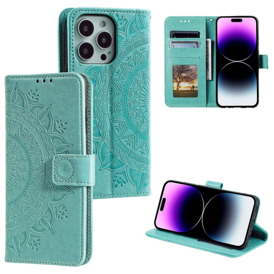 Totem Flower Embossed Leather Phone Case, For iPhone 16 Pro Max, For iPhone 16 Pro, For iPhone 16 Plus, For iPhone 16, For iPhone 15 Pro Max, For iPhone 15 Pro, For iPhone 15 Plus, For iPhone 15